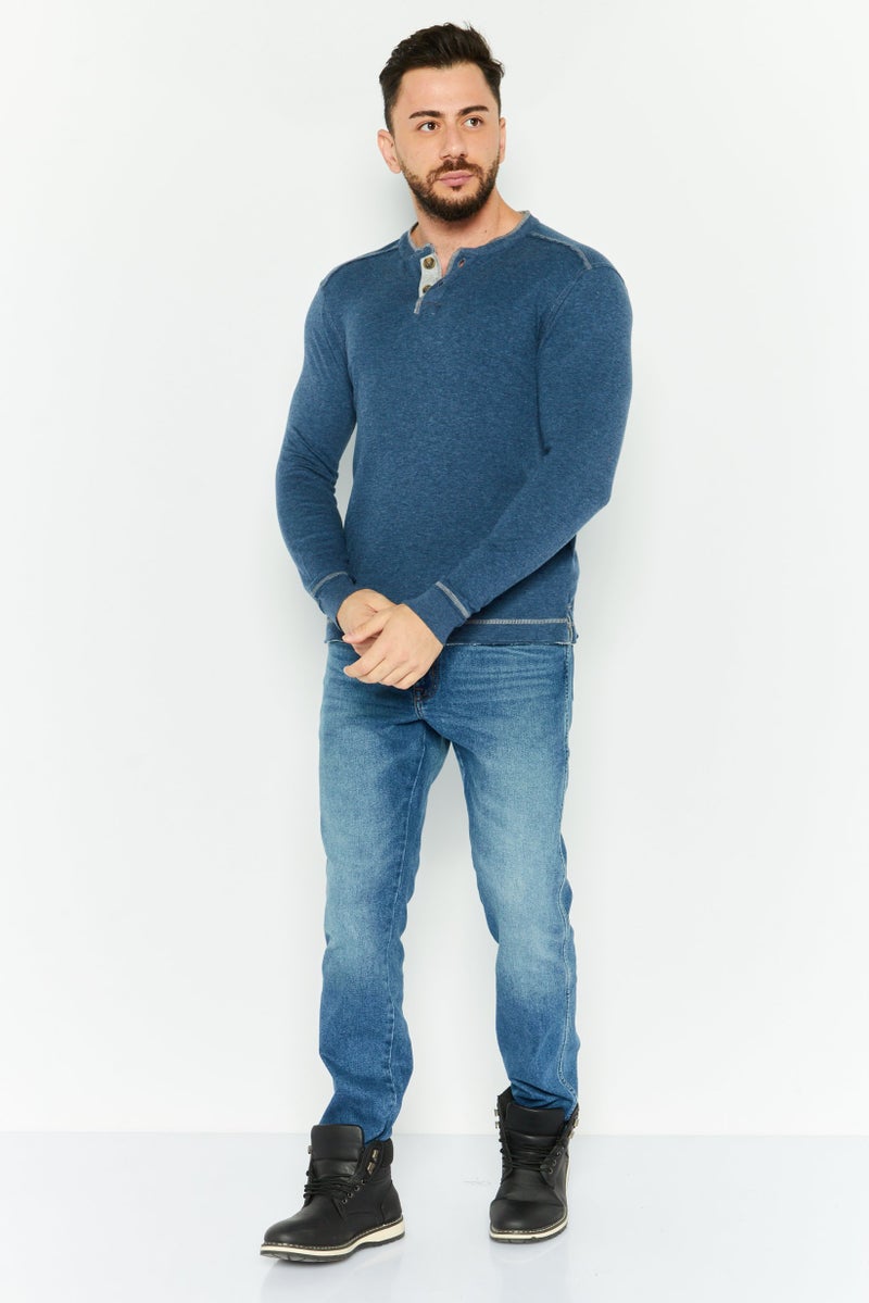 TRUE GRIT Men Crew Neck Long Sleeves Heather T-Shirt, Blue - Image 2